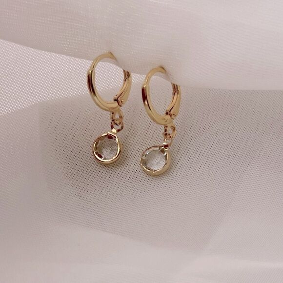 5/$25 Tiny Crystal Charm Earrings Gold Huggie Hoops Rhinestone… - Picture 1 of 3